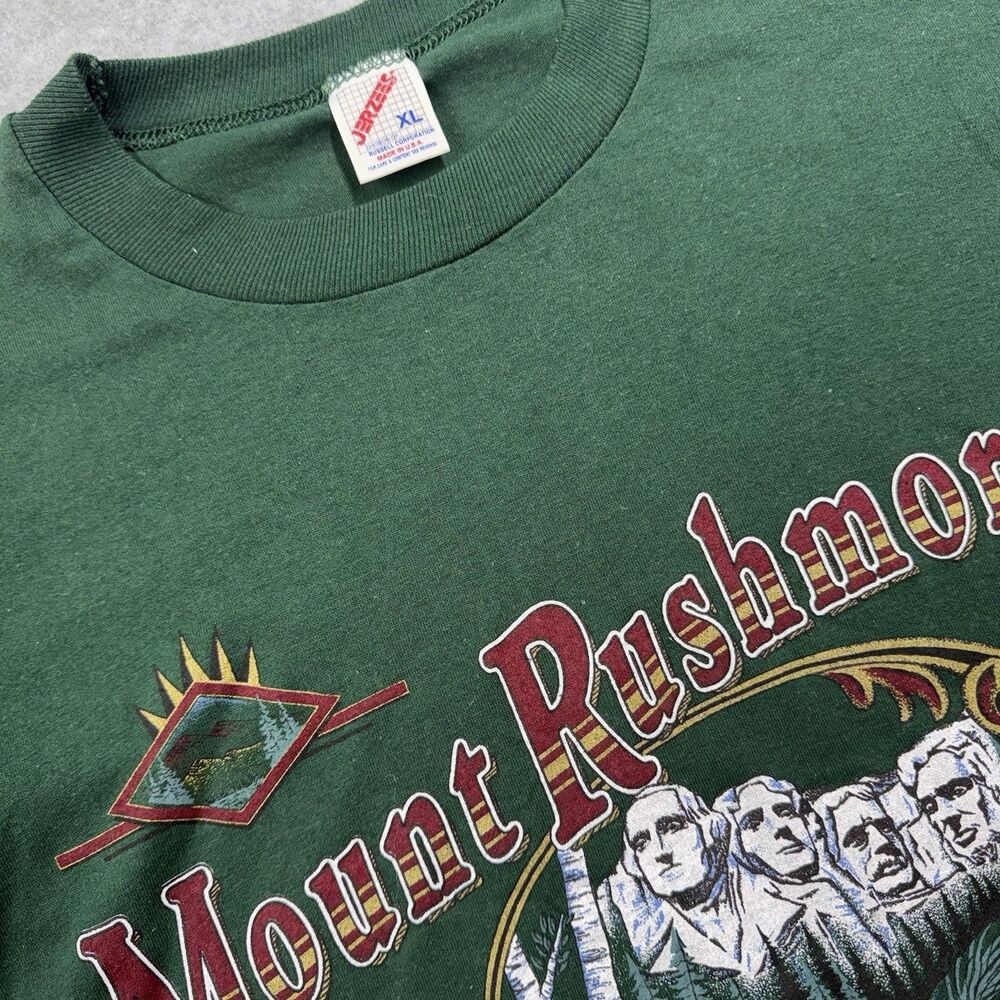 VTG Jerzees Men's XL Green Mount Rushmore Graphic Made in USA Single Stitch Tee